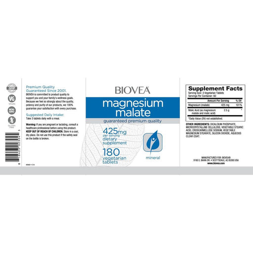 Biovea Magnesium Malate 425mg 180 Vegetarian Tablets | Premium Supplements at MYSUPPLEMENTSHOP