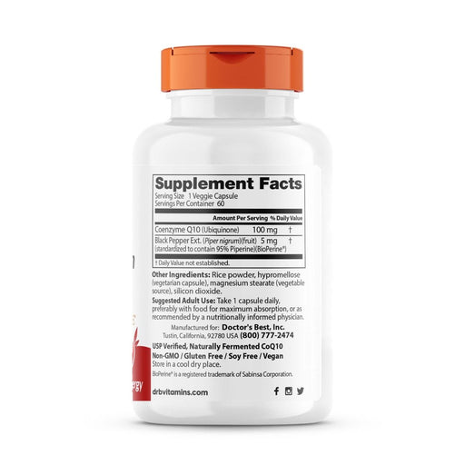 Doctor's Best High Absorption CoQ10 with BioPerine 100 mg 60 Veggie Capsules | Premium Supplements at MYSUPPLEMENTSHOP