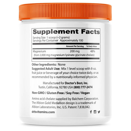 Doctor's Best High Absorption Magnesium Powder 200g | Premium Supplements at MYSUPPLEMENTSHOP