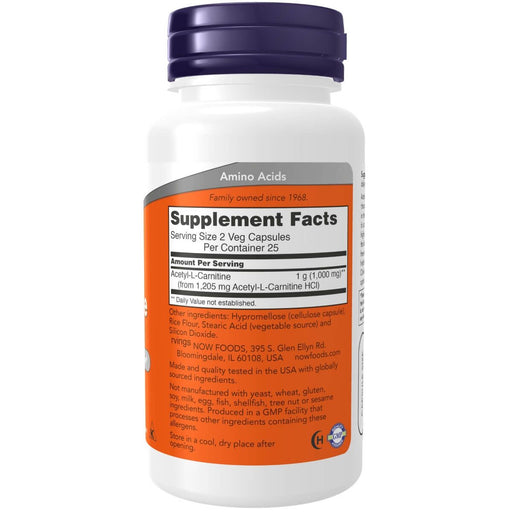 NOW Foods Acetyl-L Carnitine 500 mg 50 Veg Capsules | Premium Supplements at MYSUPPLEMENTSHOP