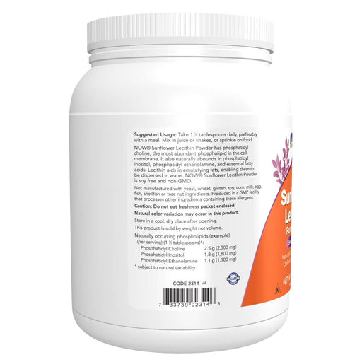 NOW Foods Sunflower Lecithin Pure Powder 1lb (454g) | Premium Supplements at MYSUPPLEMENTSHOP