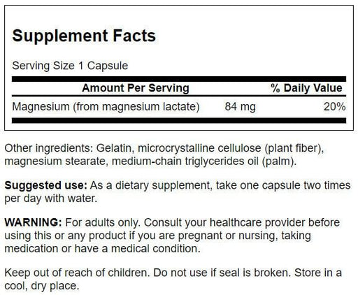 Swanson Magnesium Lactate 84 mg 120 Capsules at MySupplementShop.co.uk