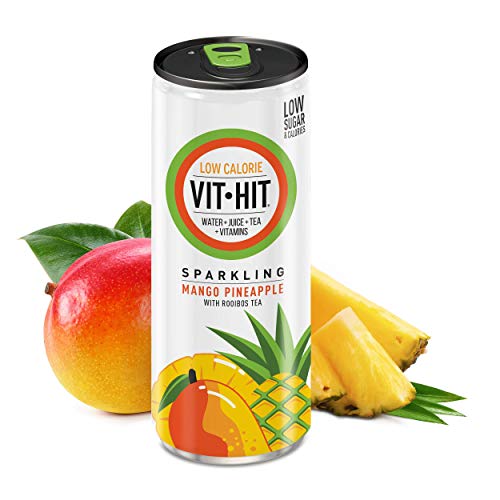 VIT HIT Sparkling - Mango & Pineapple Rooibos Tea Vitamin Drink (330ml x 12 Cans) | High-Quality Health Foods | MySupplementShop.co.uk