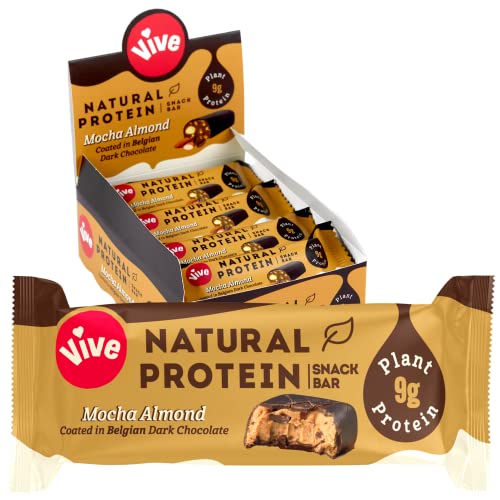 Vive Gluten Free Protein Bars High Protein Snacks Vegan High-Fibre 100% Natural Non-Dairy Mocha Almond Flavour 12 x 49g | High-Quality High Protein | MySupplementShop.co.uk
