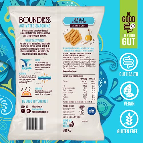 Boundless Activated Snacking: Sea Salt & Cider Vinegar Activated Chips (10 x 80g) - Gut Health - Low Calorie - Vegan Snacks - Gluten Free - Natural & Healthy Crisps - High Fibre | High-Quality Multipack | MySupplementShop.co.uk