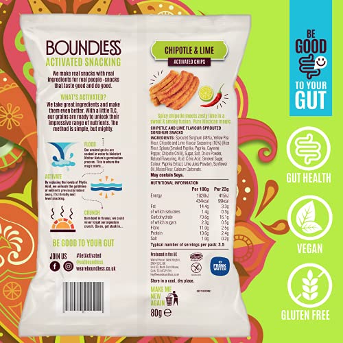 Boundless Activated Snacking: Chipotle & Lime Activated Chips (10 x 80g) - Gut Health - Low Calorie - Vegan Snacks - Gluten Free - Natural & Healthy Crisps - High Fibre | High-Quality Crisps & Snacks | MySupplementShop.co.uk