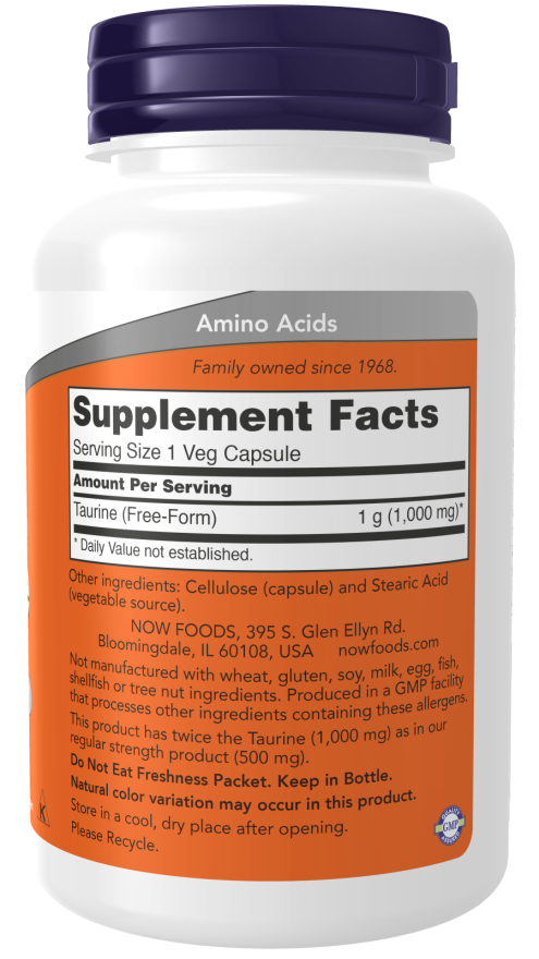 NOW Foods Taurine, 1000mg Double Strength - 250 vcaps | High-Quality Taurine | MySupplementShop.co.uk