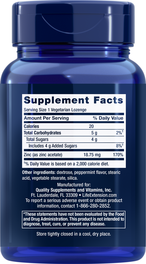 Life Extension Enhanced Zinc Lozenges (Peppermint) 30 Vegetarian Lozenges: Immune Response, Refreshing Protection - Nutritional Supplement at MySupplementShop by Life Extension