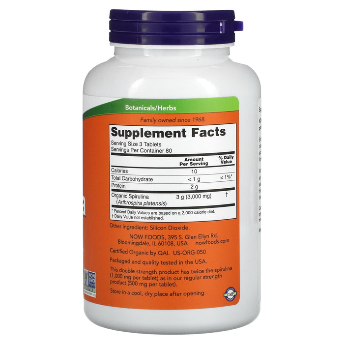 NOW Foods ORG SPIRULINA 1000 mg 240 TABS - Supplements at MySupplementShop by NOW Foods