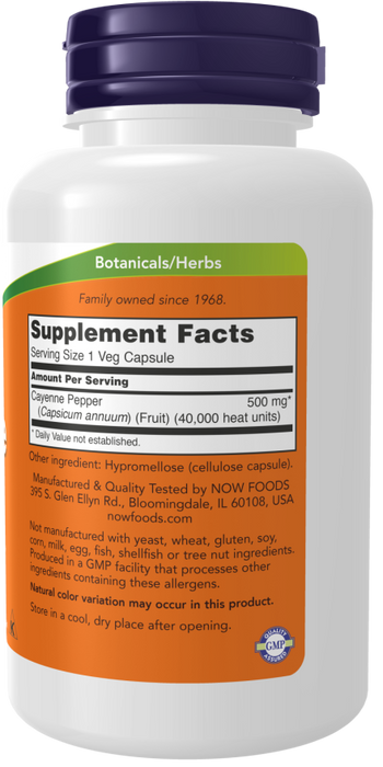 NOW Foods Cayenne, 500mg - 100 vcaps - Health and Wellbeing at MySupplementShop by NOW Foods