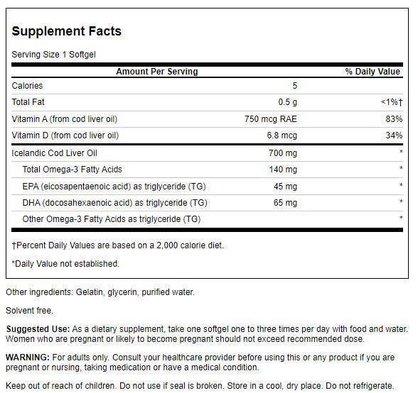 Swanson Cod Liver Oil, 700mg Double-Strength - 250 softgels - Health and Wellbeing at MySupplementShop by Swanson