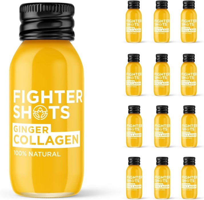 Fighter Shots Ginger (12x60ml) Award Winning Fresh & Fiery Ginger Shots - Ginger + Collagen - Wellness Shots at MySupplementShop by Fighter Shots