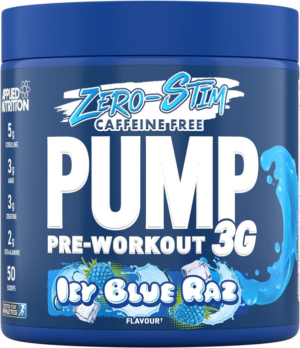 Applied Nutrition Pump Zero Stim Free Pre Workout 350g 50 Servings - Icy Blue Raz - Pre Workout at MySupplementShop by Applied Nutrition