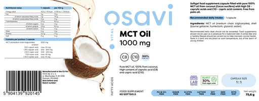 Osavi MCT Oil, 1000mg - 60 softgels - Health and Wellbeing at MySupplementShop by Osavi