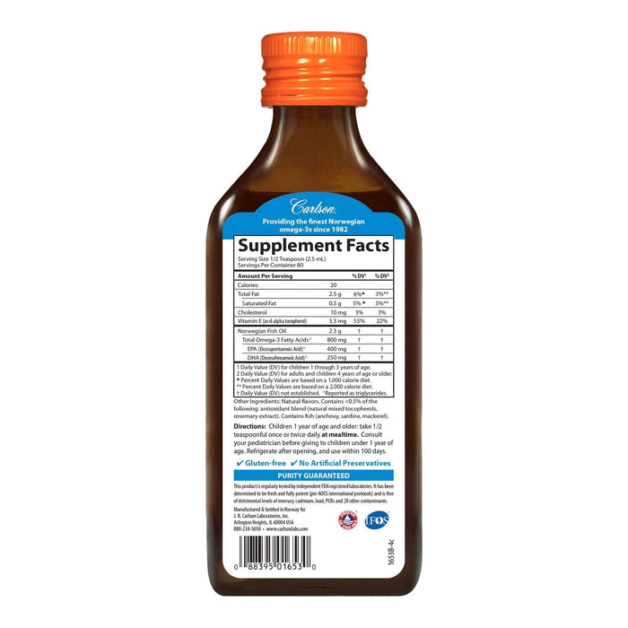 Carlson Labs Kid's The Very Finest Fish Oil, 800mg Natural Orange - 200 ml. - Essential Fatty Acids at MySupplementShop by Carlson Labs