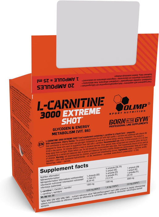 Olimp Nutrition L-Carnitine 3000 Extreme Shot, Cherry - 20 x 25ml - Amino Acids and BCAAs at MySupplementShop by Olimp Nutrition