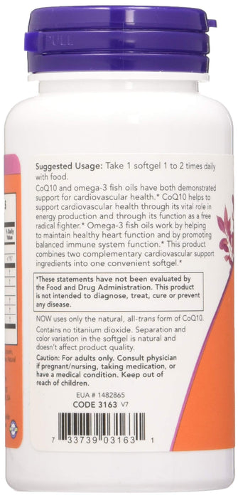 NOW Foods CoQ10 with Omega-3, 60mg with - 60 softgels - Health and Wellbeing at MySupplementShop by NOW Foods