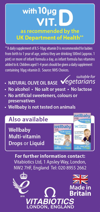 Vitabiotics Wellbaby Vitamin D Drops - 30ml - Children at MySupplementShop by Vitabiotics