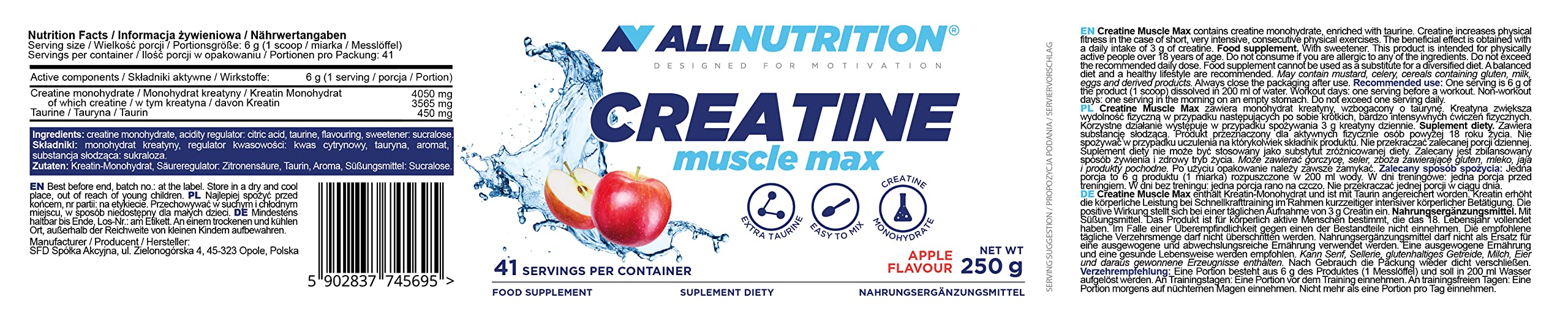 Creatine Muscle Max, Blueberry - 250g - Creatine Supplements at MySupplementShop by Allnutrition