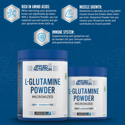 Applied Nutrition L-Glutamine Powder, Micronized - 250 grams | High-Quality L-Glutamine, Glutamine | MySupplementShop.co.uk
