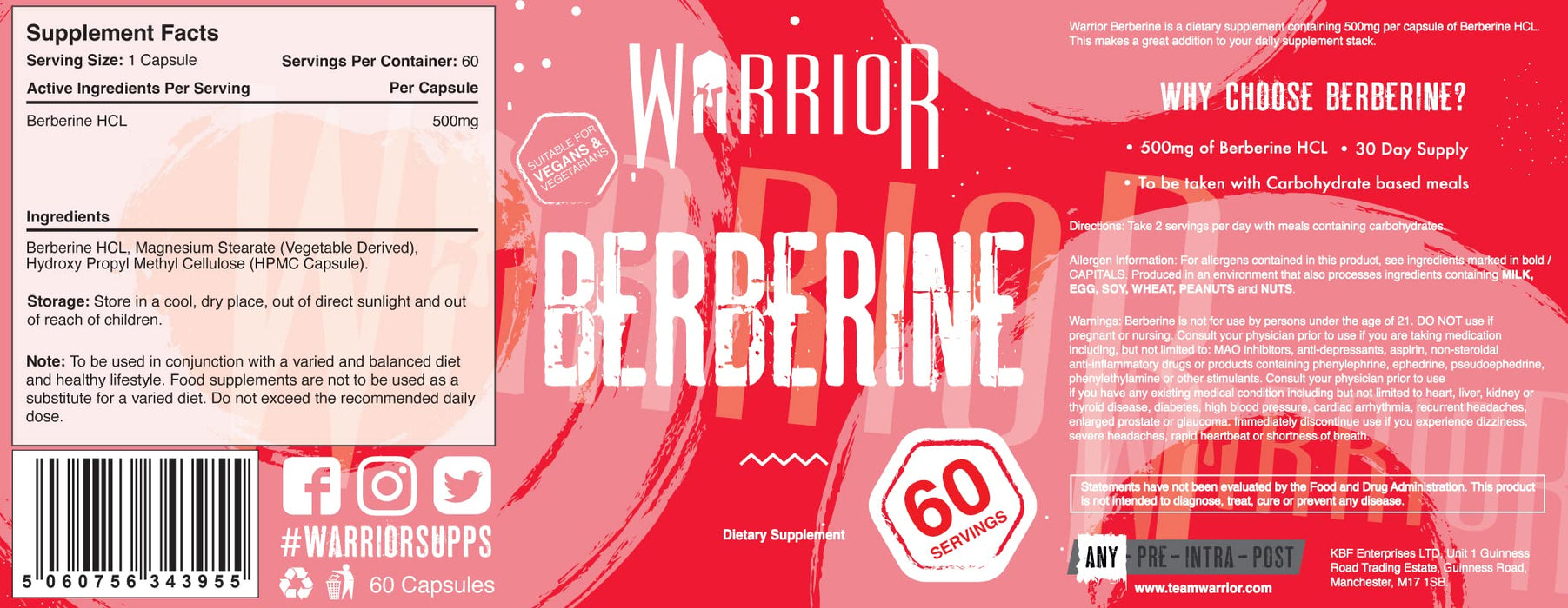 Warrior Berberine  60 caps - Weight Gainers & Carbs at MySupplementShop by Warrior Supplements