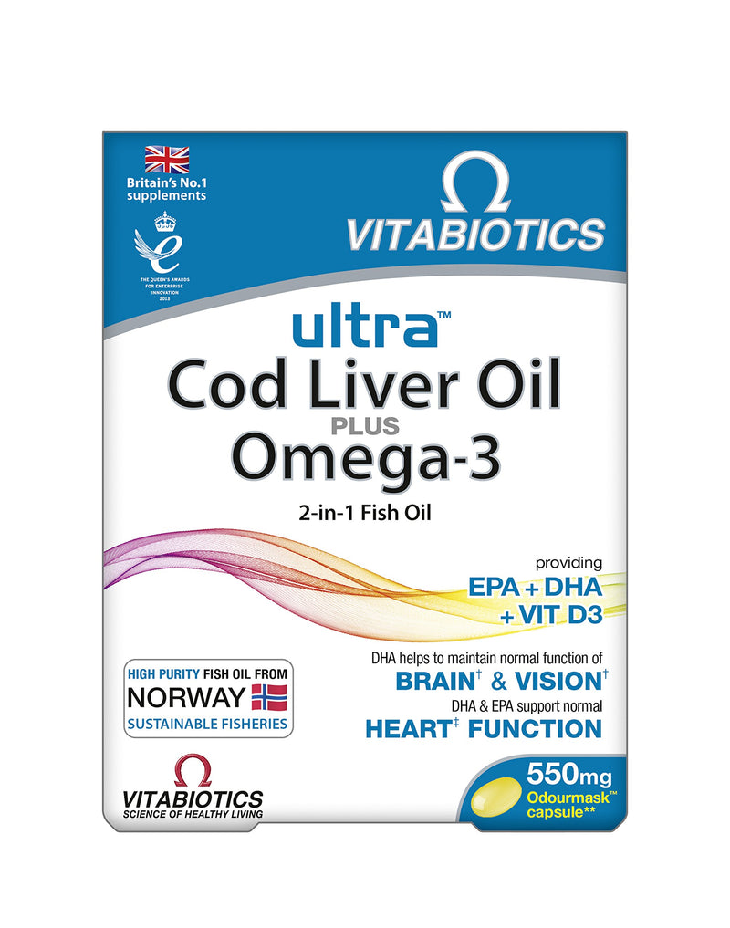 Vitabiotics Ultra Cod Liver Oil Plus Omega 3 2 in 1 Fish Oil & Vitamin D 60 Capsules - Joint Care at MySupplementShop by Vitabiotics