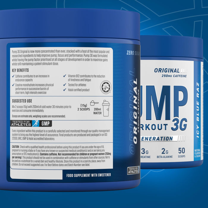 Applied Nutrition Pump 3G Pre-Workout, Icy Blue Raz - 375g - Beta-Alanine at MySupplementShop by Applied Nutrition