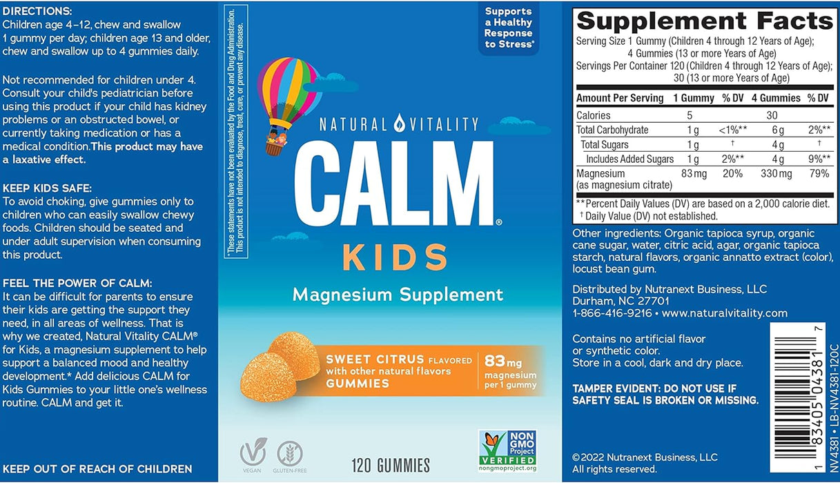 Natural Vitality Calm Kids Gummies, Sweet Citrus - 60 gummies