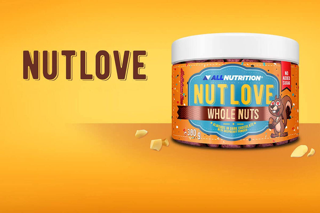 Allnutrition Nutlove Whole Nuts, Almonds in Dark Chocolate with Raspberry Powder - 300g