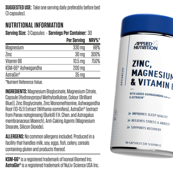 Applied Nutrition Zinc, Magnesium & Vitamin B6 90 Caps