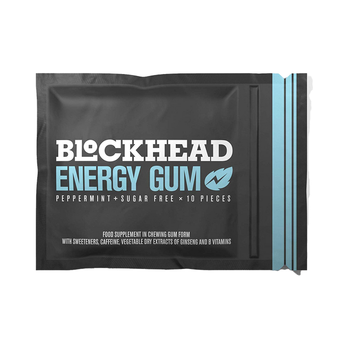 BLOCKHEAD Energy Gum Peppermint, 12 Packungen à 10 Stück, Koffein-Kaugummi mit den Vitaminen B1, B6 &amp; B12 und Ginseng, zuckerfrei, kalorienfrei