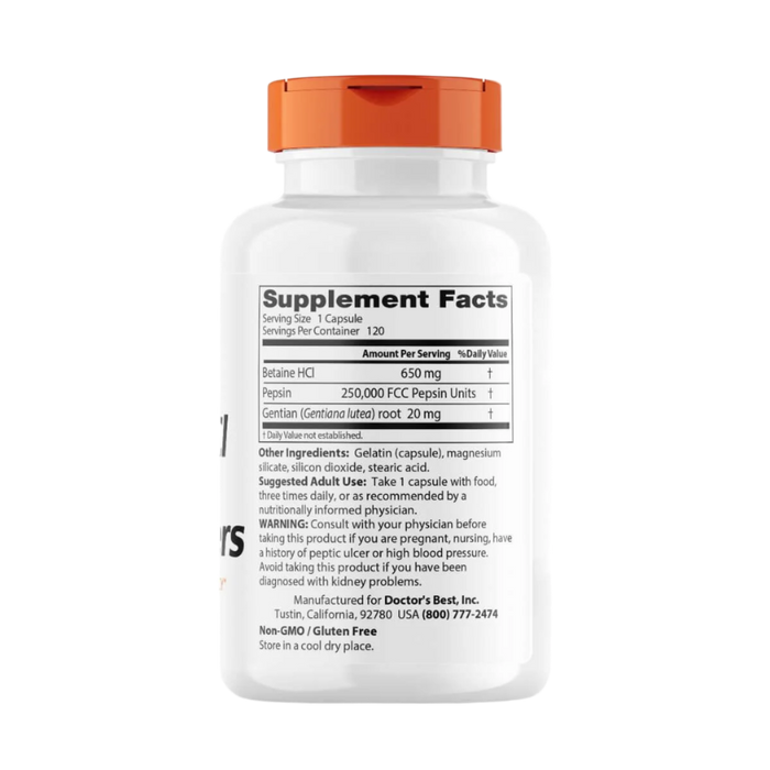 Doctor's Best Betaine HCL, Pepsin and Gentian Bitters 120 Capsules