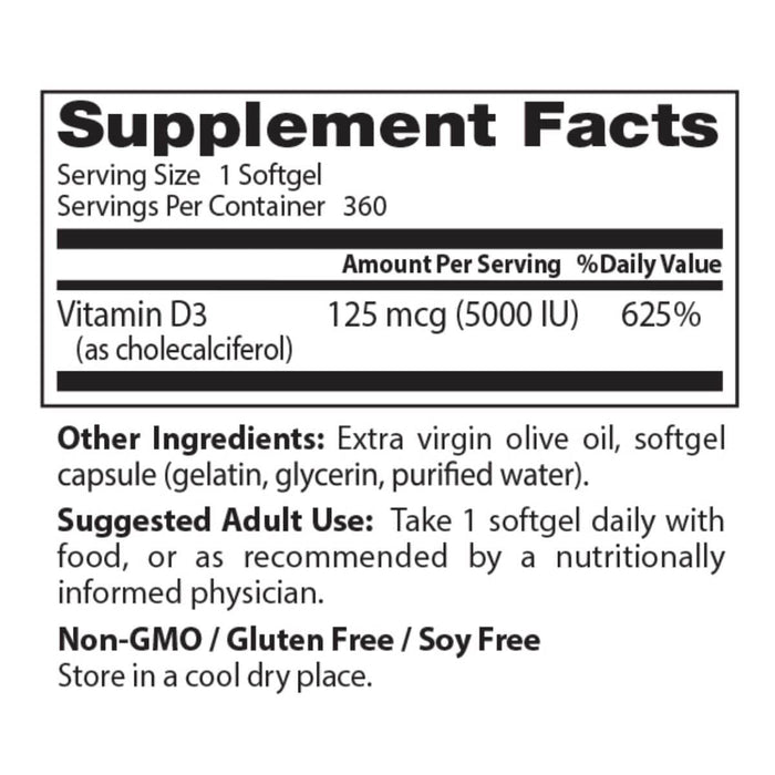 Doctor's Best Vitamin D3 125 mcg (5,000 IU) 360 Softgels - Vitamins & Minerals at MySupplementShop by Doctor's Best