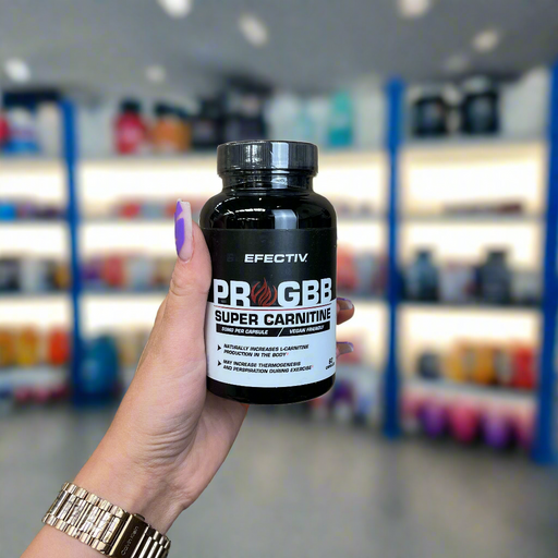 Close-up of (Efectiv Nutrition ProGBB 60 Capsules) held up inside My Supplement Shop, clearly showing the front label in a Sports Nutrition setting.