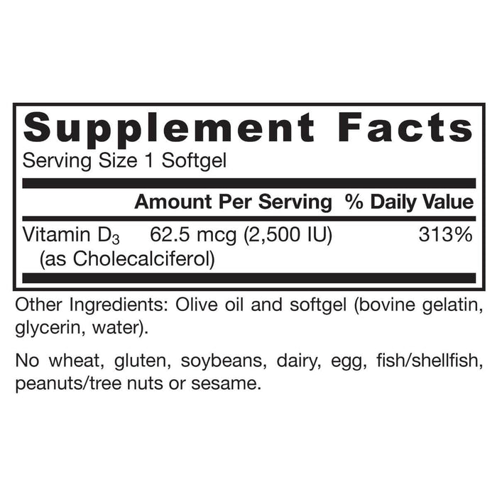 Jarrow Formulas Vitamin D3 62.5 mcg (2500 IU) 100 Softgels - Vitamins & Minerals at MySupplementShop by Jarrow Formulas