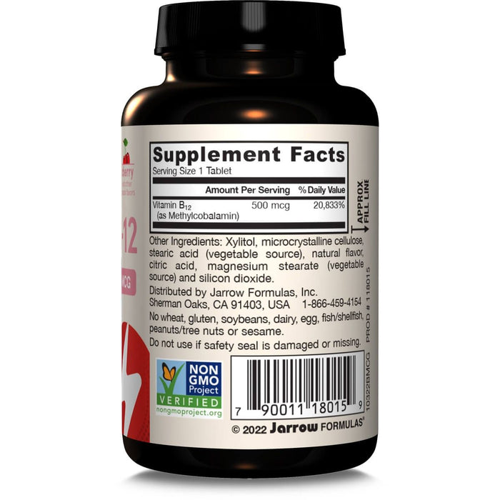 Jarrow Formulas Vitamin Methyl B-12 500mcg 100 Cherry Chewable Tablets - Vitamins & Minerals at MySupplementShop by Jarrow Formulas