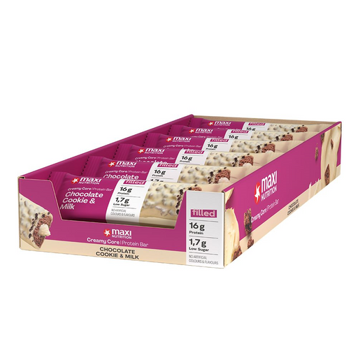 Maxi Nutrition Creamy Core Bar 12x45g Chocolate Cookie & Milk Best Value Sports Supplements at MYSUPPLEMENTSHOP.co.uk