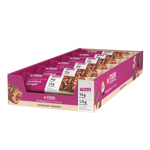 Maxi Nutrition Creamy Core Bar 12x45g Hazelnut Nougat Best Value Sports Supplements at MYSUPPLEMENTSHOP.co.uk