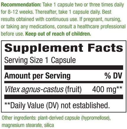 Nature's Way Vitex Fruit 400mg 100 Vegan Capsules - Hormone Balance at MySupplementShop by Nature's Way