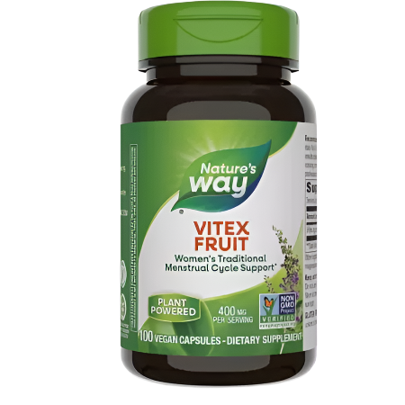 Nature's Way Vitex Fruit 400mg 100 Vegan Capsules at MYSUPPLEMENTSHOP - Front View