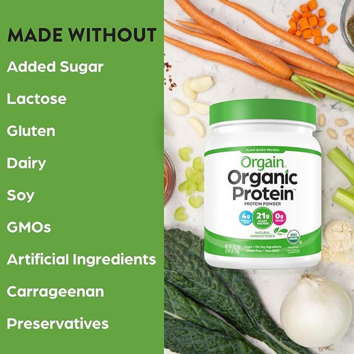 Orgain Organic Protein, Natural Unsweetened - 720g - Protein Supplement Powder at MySupplementShop by Orgain