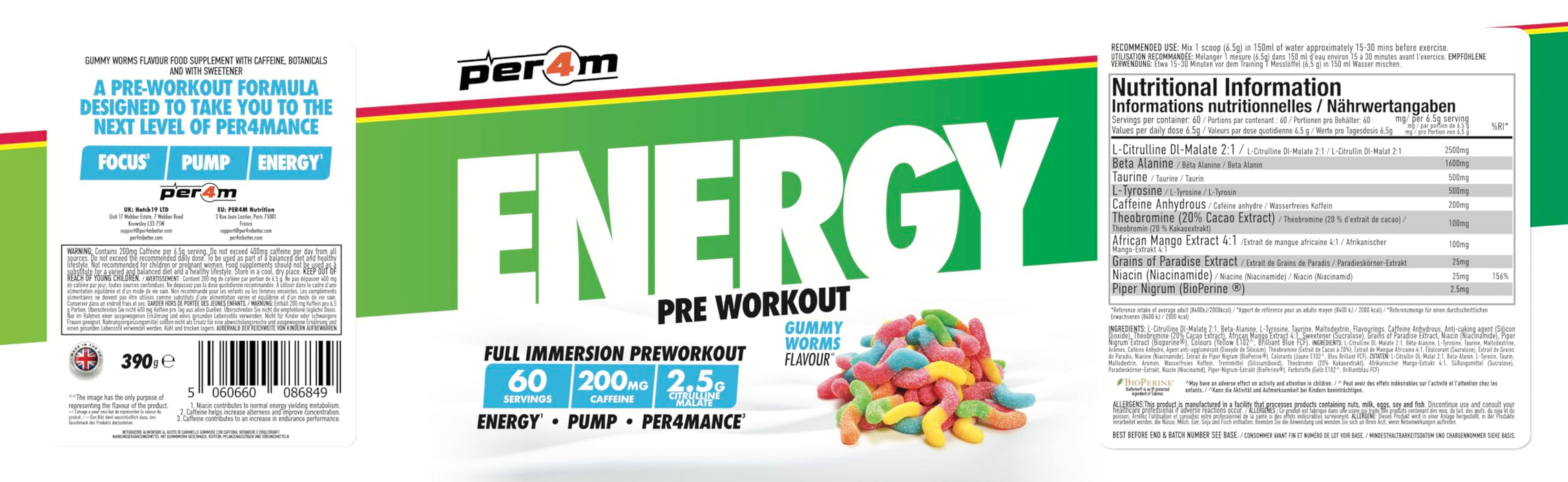 Per4m Energy Pre Workout 390g