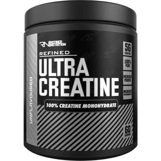 Black container of Refined Nutrition Ultra Creatine with 60 servings for muscle recovery boost