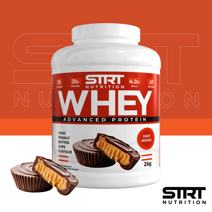 STRT Nutrition Whey Protein 2kg – 21g Protein, 67 Servings, Multiple Flavours