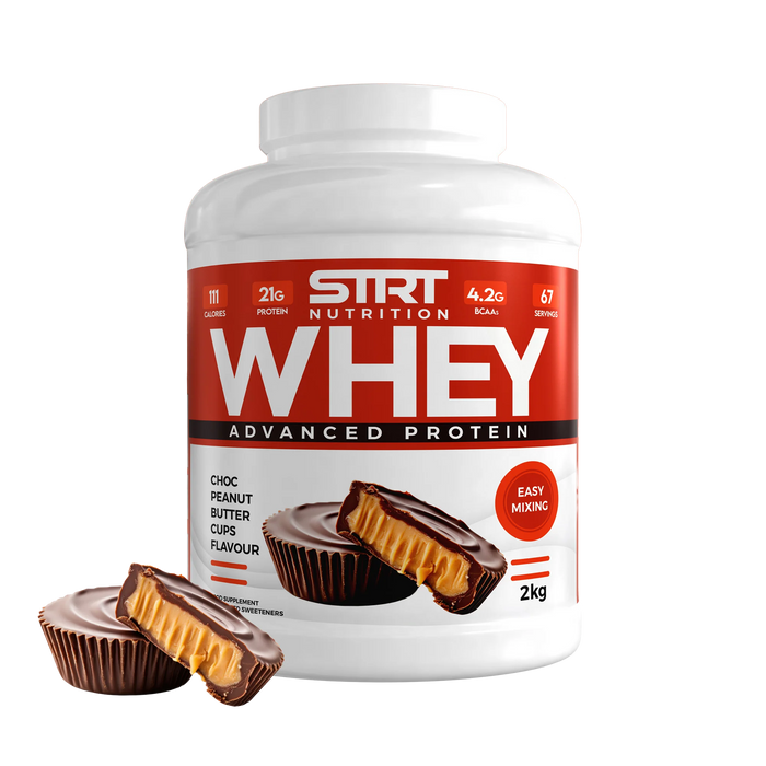 STRT Nutrition Whey Protein 2kg – 21g Protein, 67 Servings, Multiple Flavours