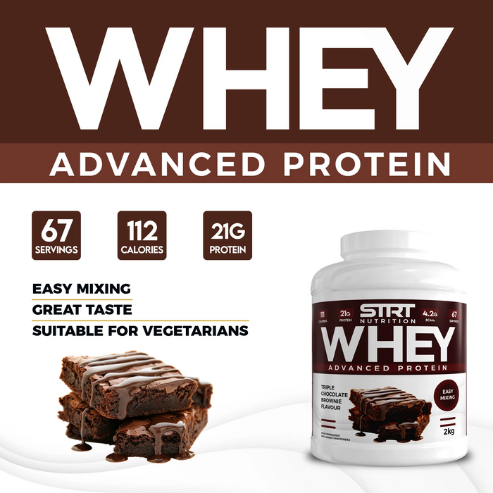 STRT Nutrition Whey Protein 2kg – 21g Protein, 67 Servings, Multiple Flavours