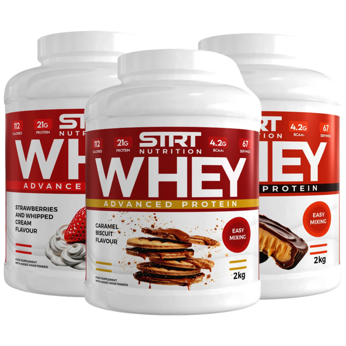 STRT Nutrition Whey Protein 2kg – 21g Protein, 67 Servings, Multiple Flavours
