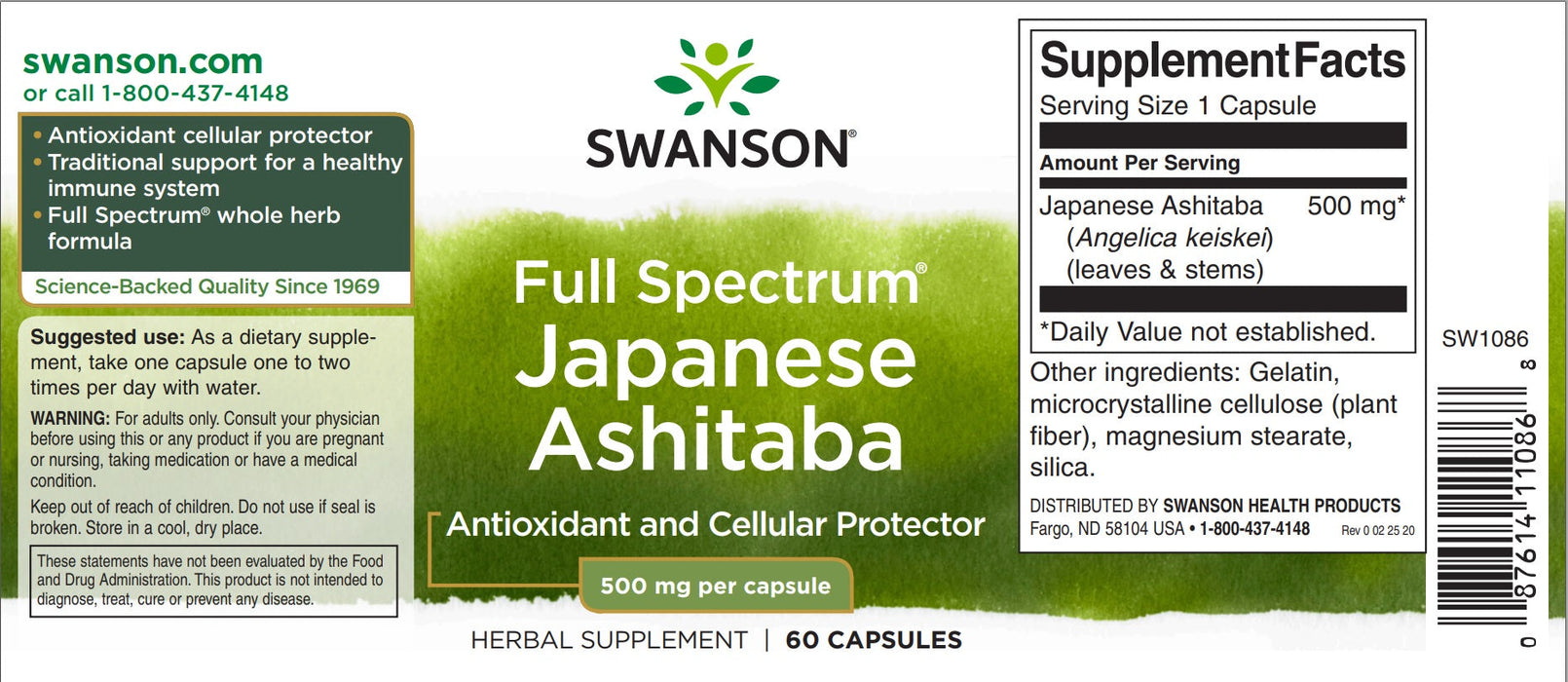 Swanson Full Spectrum Japanese Ashitaba, 500mg 60 caps - Health and Wellbeing at MySupplementShop by Swanson