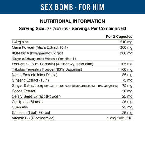 Nutritional info for Sex Bomb For Him