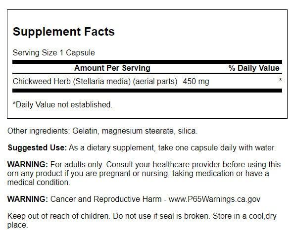Swanson Chickweed 450mg 180 Capsules - Sports Supplements at MySupplementShop by Swanson